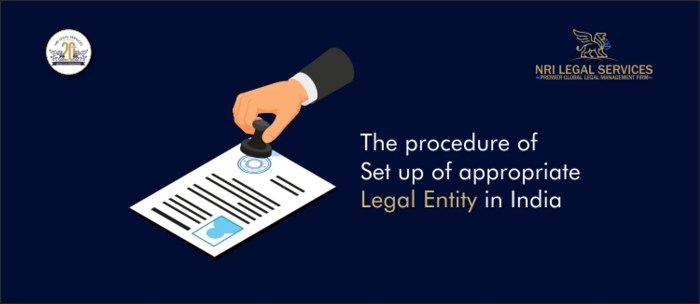 The procedure of Set up of appropriate legal entity in India